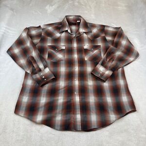 PLAINS Western Wear Mens Large Plaid Snap Button Long Sleeve Shirt